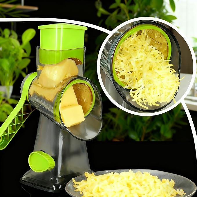 Multi-functional hand-cranked vegetable slicer, drum slicing and shredding vegetable slicer, cheese slicing and shredding kitchen small tools, 3 replaceable blades