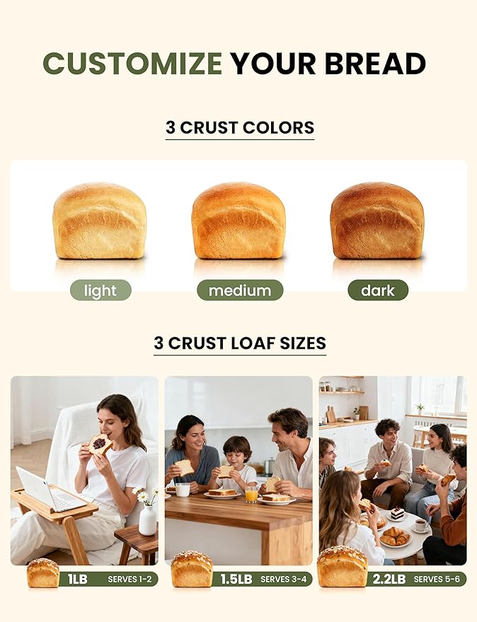 SUMSATY Bread Maker, 2.2LB 16-in-1 Bread Machine, Automatic Bread Maker Machine with Nonstick Pan & 15H Timer & 1H Keep Warm for Beginner, Breadmaker with Gluten-Free, French, Yogurt, Recipe