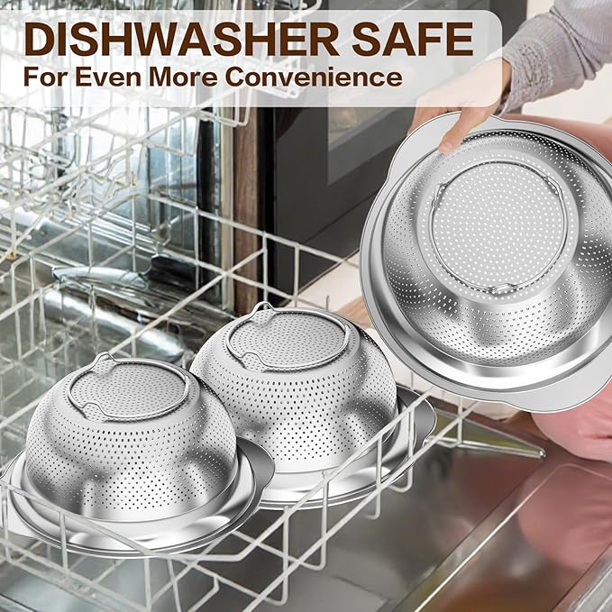 Stainless Steel Colander for Kitchen, 5 Quarts Stainless Steel Strainer, Pasta Strainer for Spaghetti Fruits Vegetables Cooking Food, Large Capacity with Handle Kitchen Food Strainer Basket - 1 Pack
