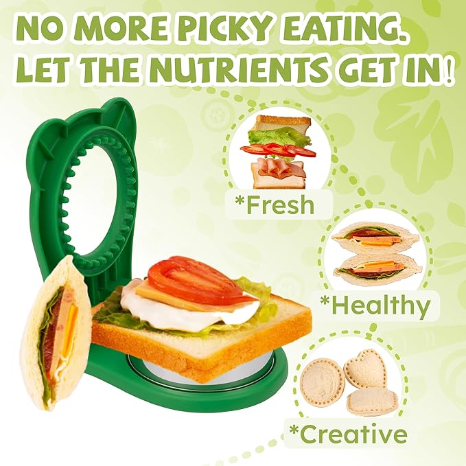 LEPCY Uncrustables Sandwich Maker Sealer Cutter, Crustless Sandwich Cutter, PB&J Uncrustable Maker - Color Green, Round Shape