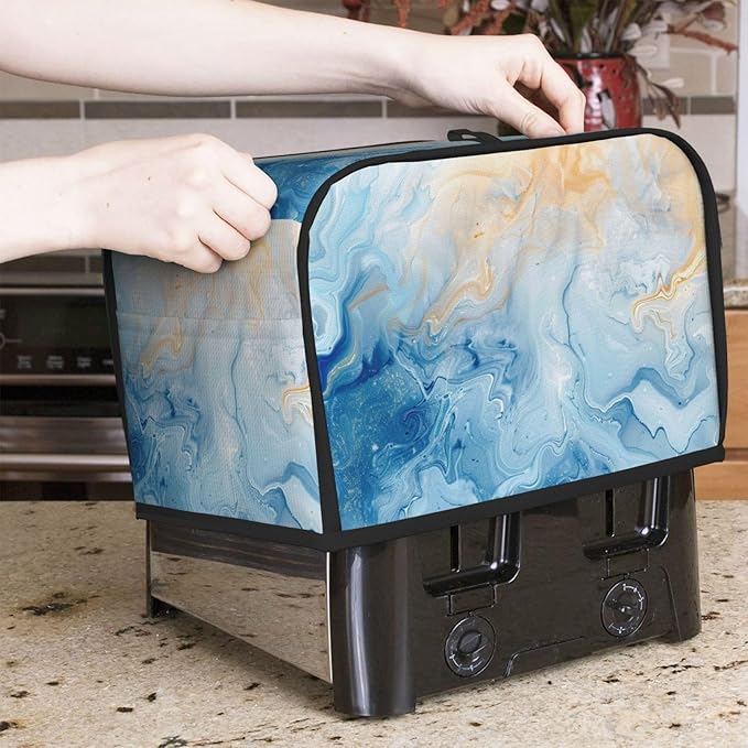 Toaster Cover 2 Slice Blue Marble Pastel Kitchen Small Appliance Covers with Pockets Dust and Fingerprint Protection
