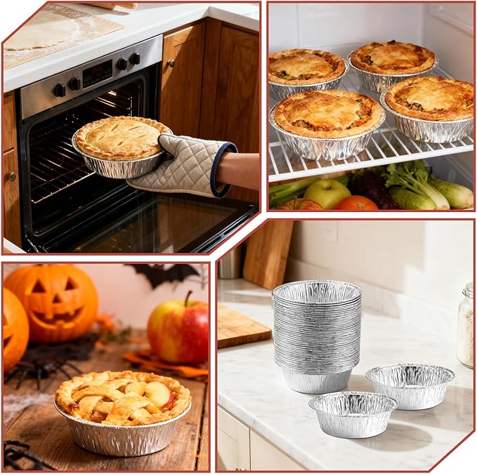 100 Pack 5" Round Tart Pie Foil Pans Disposable Aluminum Foil Tart & Pie Tins for Baking,Cooking,Storage or Reheating