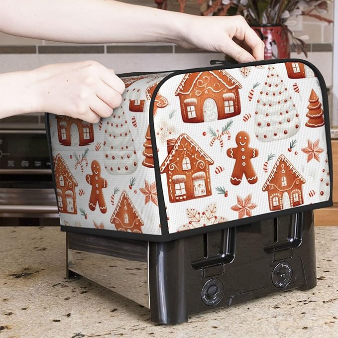 Toaster Cover 4 Slice Christmas Tree Gingerbread Snow Waterproof Appliance Cover with Hang Loop Bread Baker Toaster Cover for Kitchen