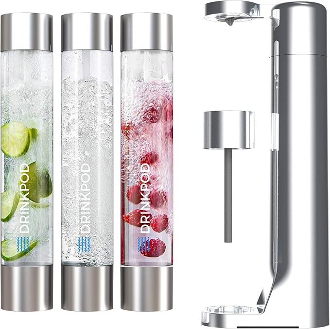 Fizzpod Sparkling Water Maker & Home Soda Carbonator Sparkling Water Machine For Home | Infuses Flavors while Carbonating Beverage Drinks(Chrome + 2 CO2)