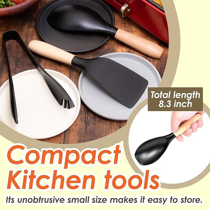 Seki Japan Stylish Kitchen Tool, Flexible Non Stick Heat Resistant Nylon Cooking Spoon, Wooden Handle Basting Spoon for Soup, Salad, Stirring, Mixing