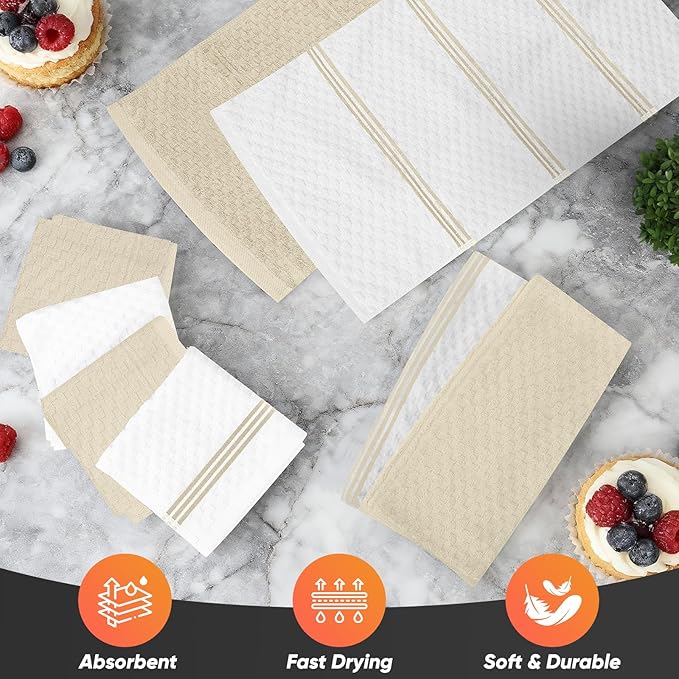 Oven Mitts Kitchen Towels and Dishcloths with Pot Holders Sets, Oven Gloves Hot Pads 500°F Heat Resistant with Silicone Grip, Include 2 Cooking Gloves/2 Potholders/4 Kitchen Towels/4 Dish Towels
