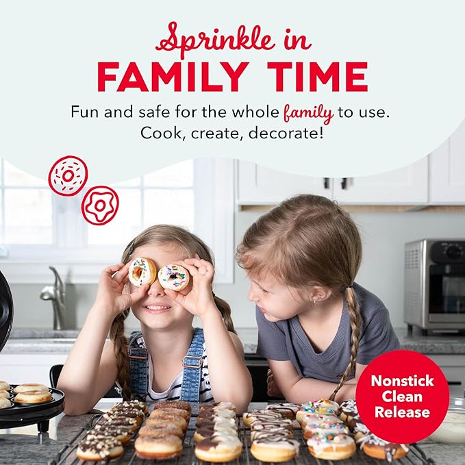Dash Mini Donut Maker Machine for Kid-Friendly Breakfast, Snacks, Desserts & More with Non-stick Surface, Makes 7 Doughnuts, Donut Print