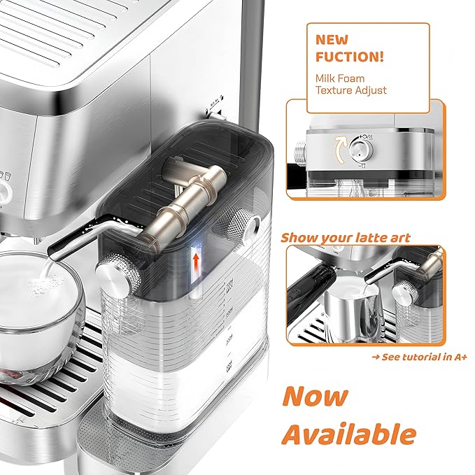 MAttinata Cappuccino Coffee Machine with Automatic Milk Frother, Compact Espresso Machine with Pressure Gauge, Stainless Steel Cappuccino Maker with for Home, Office