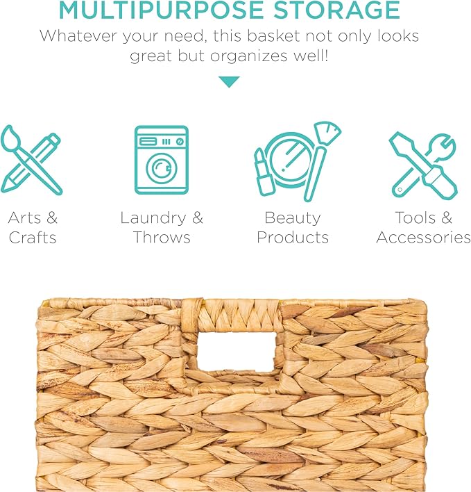 Best Choice Products 10.5x10.5in Pack of 5 Cube Storage Baskets, Water Hyacinth Multipurpose Collapsible Organizers, Handwoven Laundry Totes for Laundry, Living Room, Kids Room & Nursery - Natural