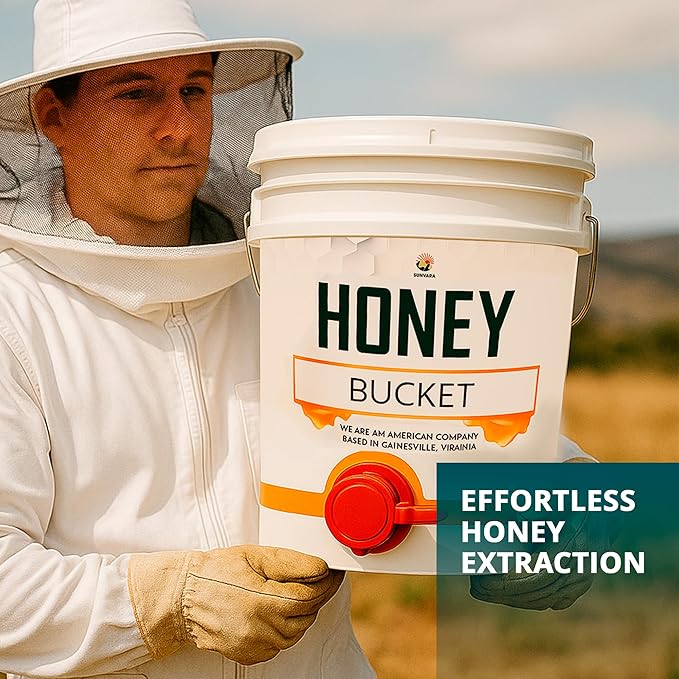 Bundle SunVara 5 Gallon White Honey Extractor Equipment Bucket Food-Grade PP 20L Capacity/SunVara Bee Storage Beehive Frame Honeycomb Resealable Bag Reusable Beekeeping Equipment 10 Bags