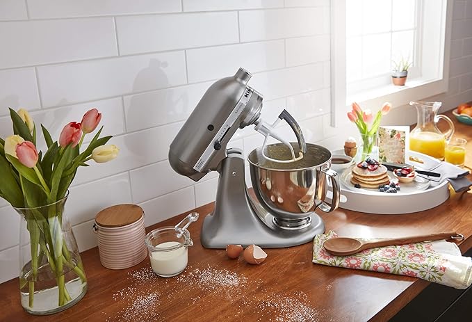 KitchenAid Value Bundle Artisan Series 5 Quart Tilt-Head Stand Mixer with Included Flex Edge Beater, KSM150FECU, Contour Silver