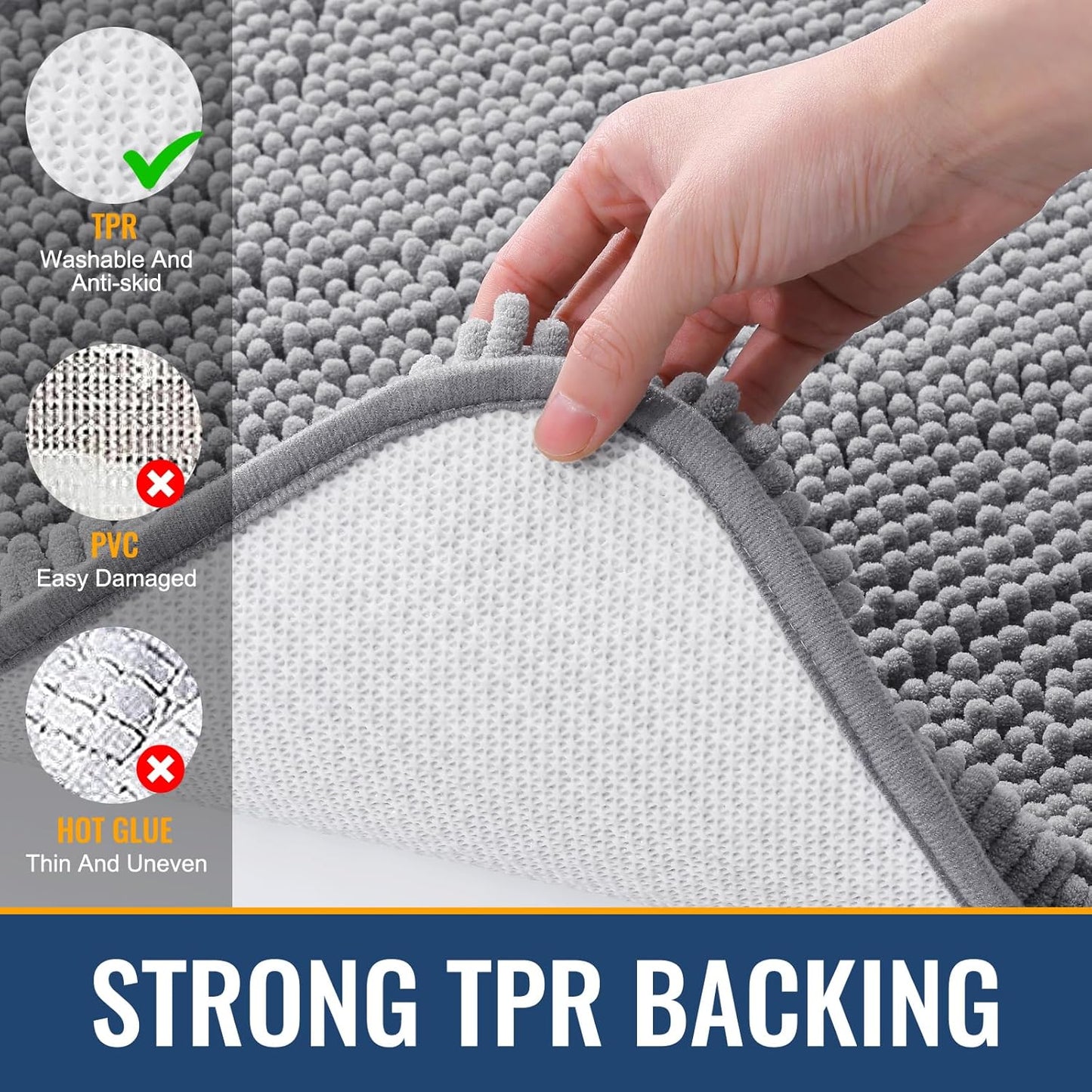 Arotive Bathroom Rugs 59x24, Extra Soft Absorbent Shaggy Chenille Bath Rugs, Machine Washable Rubber Backing Non-Slip Bath Mats for Bathroom Floor Tub and Shower, Home Decor Accessories, Grey