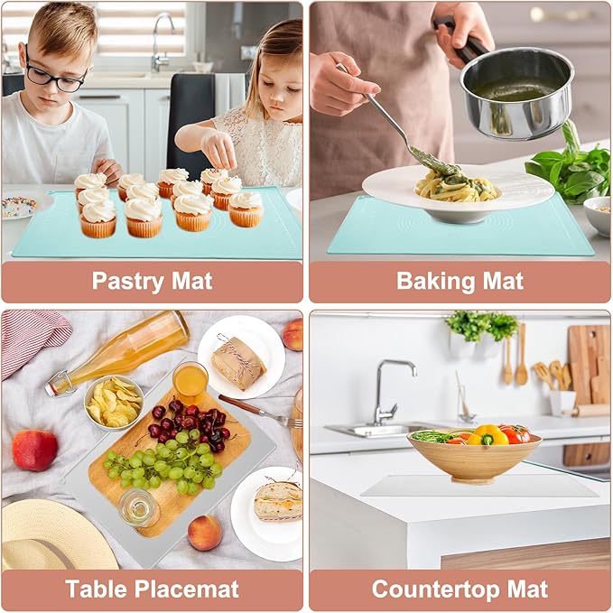 uxcell Silicone Pastry Mat, 19.7" x 15.8" Silicone Baking Mat with Measurements, Non-Stick Dough Rolling Mat for Making Pastry Cookies Bread Pizza Purple
