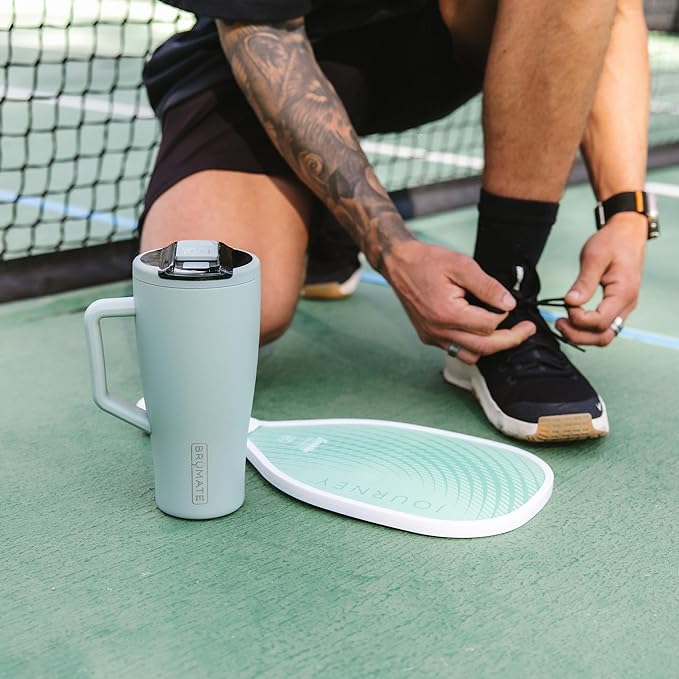 BrüMate Era Flip 30oz Tumbler with 100% Leakproof Covered Straw Lid | Hygienic Covered Straw | Insulated Stainless Steel Water Bottle with Handle | Cup Holder Friendly | BPA-Free (Glacier)