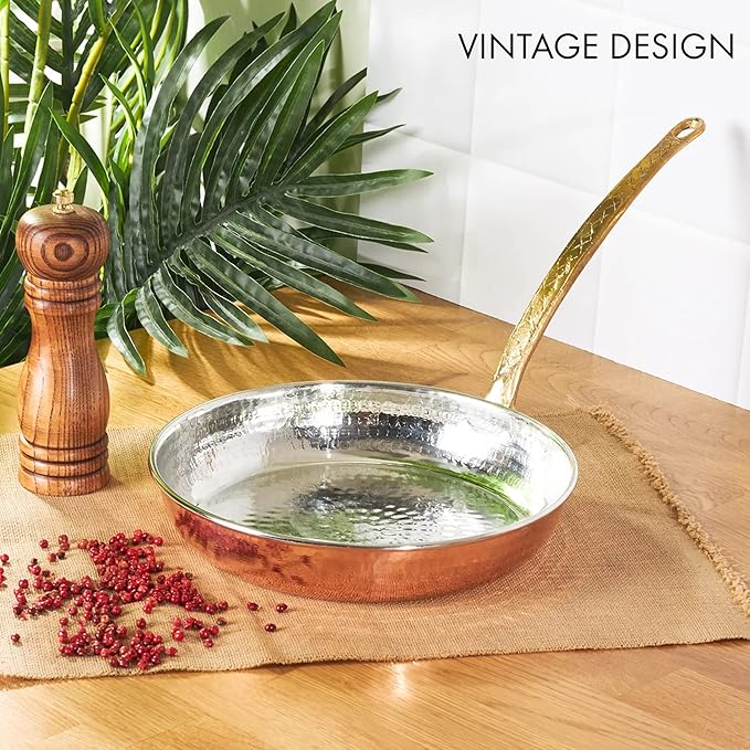 Handmade Copper Sauté Pan & Butter Warmer, Multipurpose Pure Copper Cookware with Handle, Suitable for Oven & Stovetop, Decorative Hammered Copper Skillet (X-Small 6.3 in)