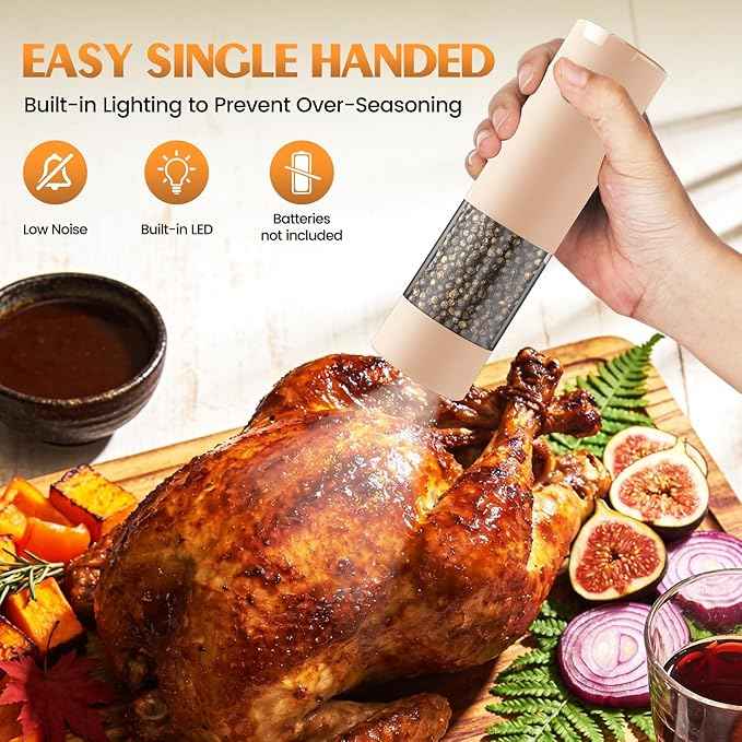 Electric Salt and Pepper Grinder Set Automatic Battery Pepper Mill Shakers Adjustable Coarseness Upgraded Larger Capacity with Led Home and Kitchen Appliances Birthday Gifts for Women Mom