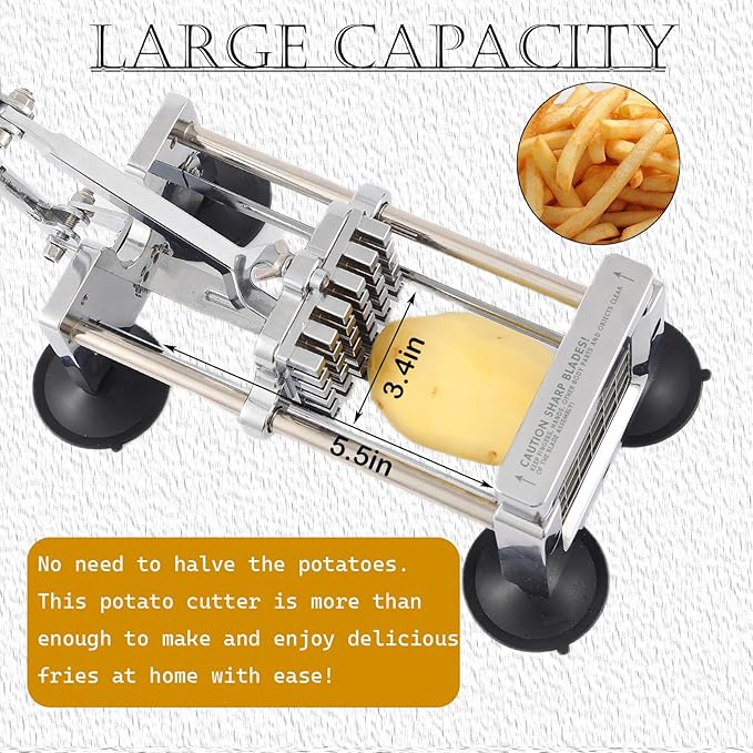 French Fry Cutter,Stainless Steel Potato Slicer,Professional Heavy Duty Potato Cutter,with 1/2-inch and 3/8-inch Blades for Potatoes,Carrots,Cucumbers,Onions