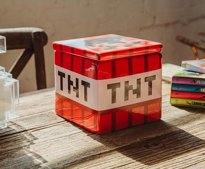 Minecraft TNT Block 6-Inch Ceramic Cookie Jar Container With Lid | Kitchen Storage For Snacks