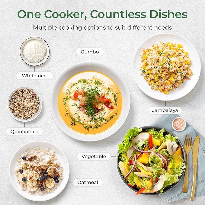 Compact Mini Rice Cooker Small Kitchen 3-Cup (Uncooked) / 6-Cup (Cooked), Non Stick Ceramic Inner Pot Rice Maker, 24H Timer Delay, Auto Keep Warm, 8 Functions Multicooker For Brown Rice, Steam, Soup