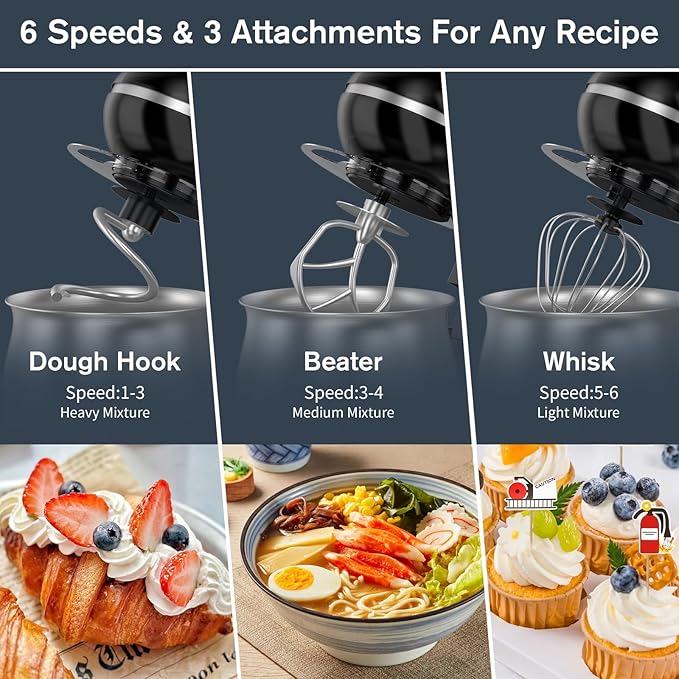 Electric Stand Mixer with 5.3 Quart，Cake Mixer with Stainless Steel Bowl and Stand, Kitchen Mixer Tilt-Head Design – Includes Dough Hook, Whisk & Beater-Great for Baking Bread, Cakes, Cookies
