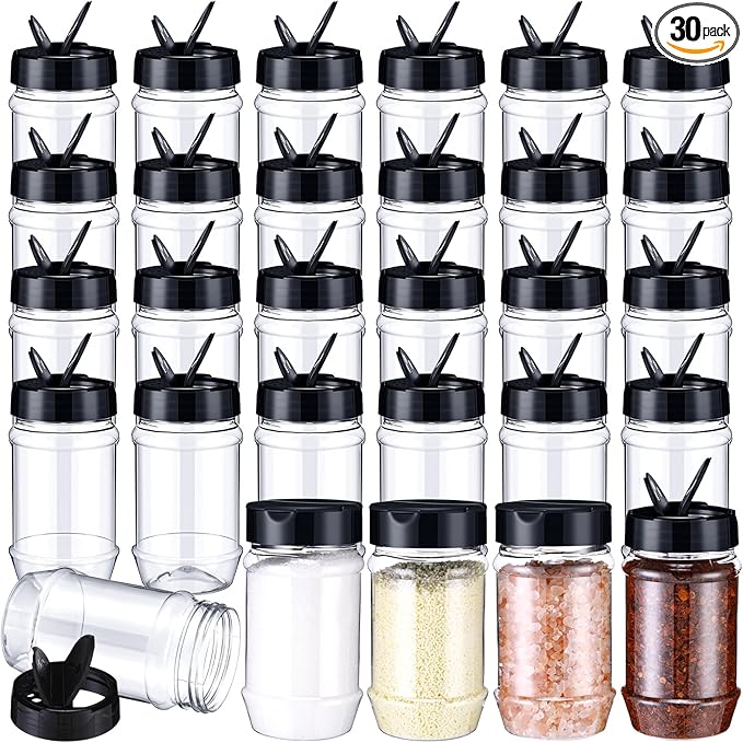 Mimorou 30 Pack Plastic Spice Jars with Shaker Lids Clear Seasoning Containers Spice Bottles for Kitchen Storing Spice Herbs Seasoning Powders (Oval Shape,12.2 oz)