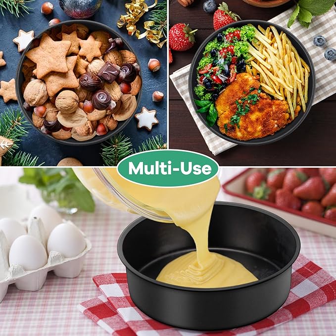 TeamFar 6 Inch Round Cake Pans, Round Baking Layer Cake Pan Set of 3, with Non-Stick Coating Stainless Steel Core for Birthday, Party, Wedding, Healthy & Heatproof, Release Easily & Easy Clean