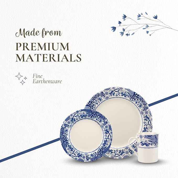 Spode Blue Italian Brocato 12 Piece Dinnerware Set | Service for 4 | Dinner Plate, Salad Plate, and Mug | Made of Fine Earthenware | Microwave and Dishwasher Safe