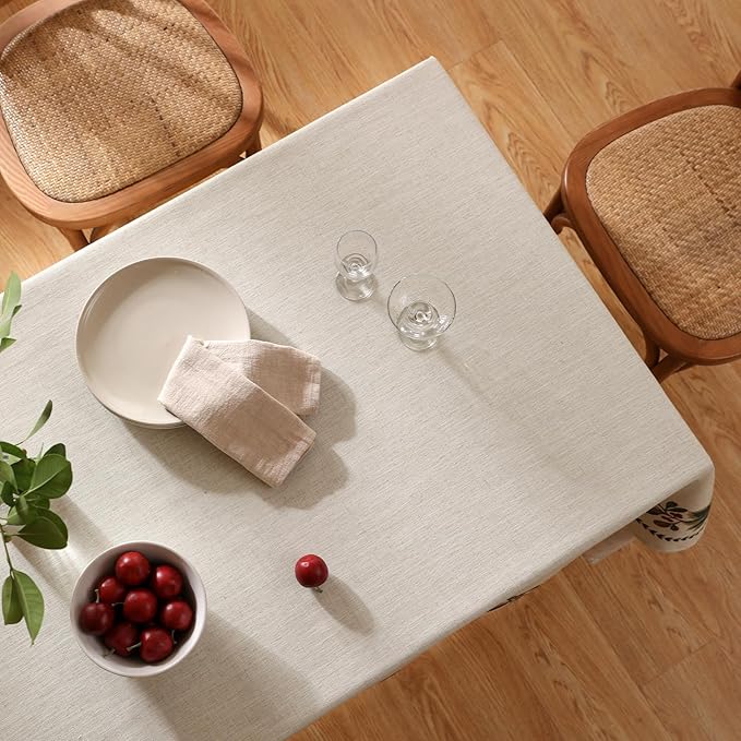 ISAENNE Designer Christmas Linen Extra Long Rectangle Tablecloth,Light Beige Western Table Cloth,Wrinkle Resistant Decor Tablecloths for Dining Thanksgiving Kitchen Christmas,63"*110"-Carol G