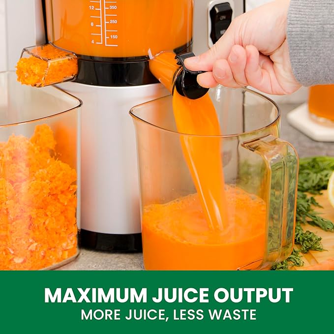 Omega Juicer Cold Press Vertical 43 RPM Slow Masticating Compact Juice Extractor for Fruits and Vegetables Quiet Operation with 3 Stage Auger Automatic Pulp Ejection and No-Drip Tap, 150-Watts, Silver