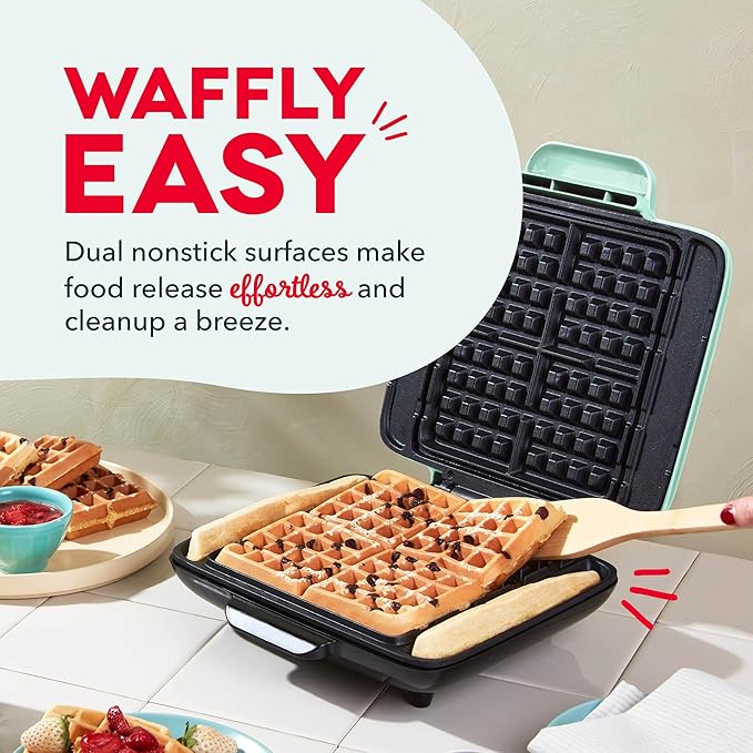 DASH No-Drip Waffle Maker: Waffle Iron 1200W + Waffle Maker Machine For Waffles, Hash Browns, or Any Breakfast, Lunch, & Snacks with Easy Clean, Non-Stick + Mess Free Sides - Aqua