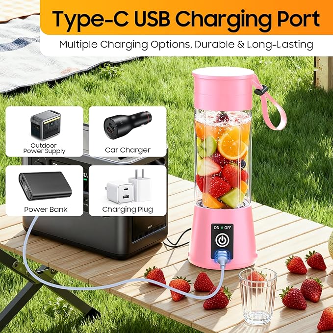 Portable Blender for Smoothies & Shakes - Cordless Personal Size Blender with 6 Blades, 380Ml Juice Cup, Lightweight & Rechargeable, Freshly Squeezed for Picnic/Sports/Office, Mother's Day
