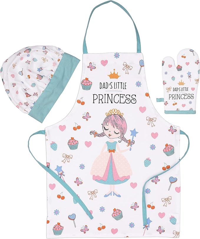 AMOUR INFINI Apron and Hat Set, 3 Pcs- Adjustable Kitchen Apron Oven Mitts Set