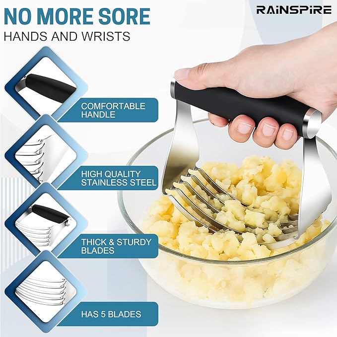 Rainspire XL Pastry Cutter For Baking, Heavy Duty Pastry Blender Stainless Steel, Thick Sharp Blades Dough Blender, Dough Cutter Butter Cutter Pastry for Easy Mixing, Dishwasher Safe (Black)