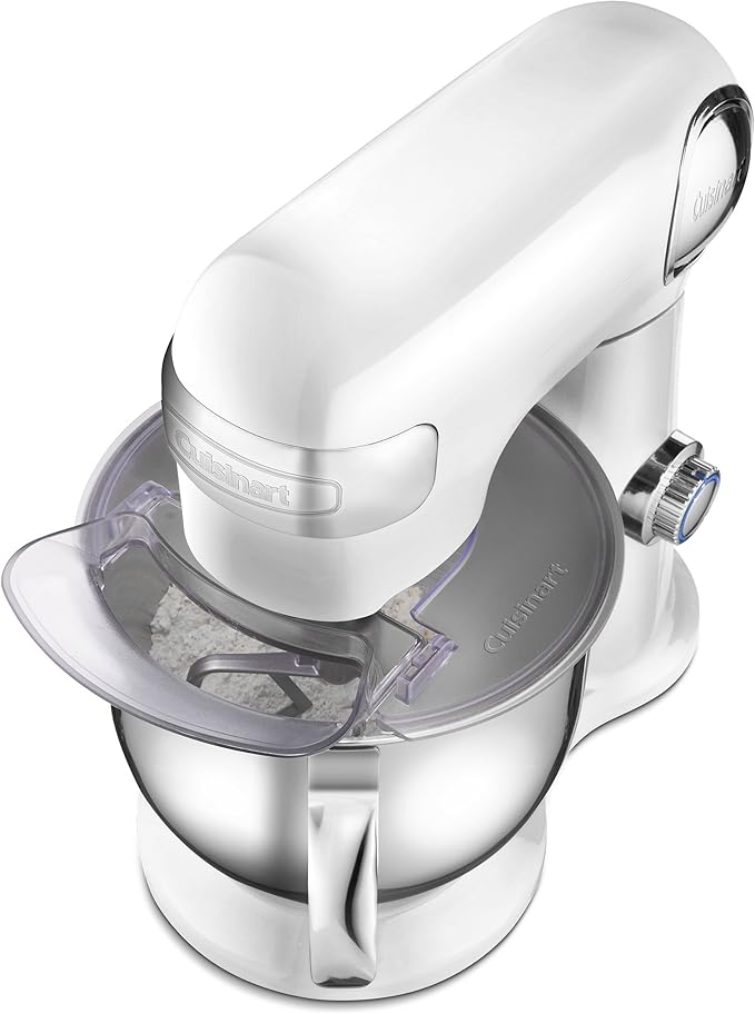 Cuisinart Stand Mixer, 12 Speed, 5.5 Quart Stainless Steel Bowl, Chef’s Whisk, Mixing Paddle, Dough Hook, Splash Guard w/ Pour Spout, White Linen, SM-50NAS, Manual
