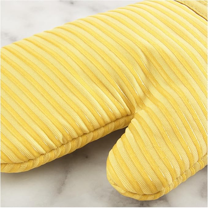 KITCHENAID Quilted Cotton Terry Cloth Oven Mitt, Pot Holder, Kitchen Towel 4-Pack Set, Heat Resistant, Silicone Grip, 16"x26", 7"x13" & 7"x10", Butter Yellow