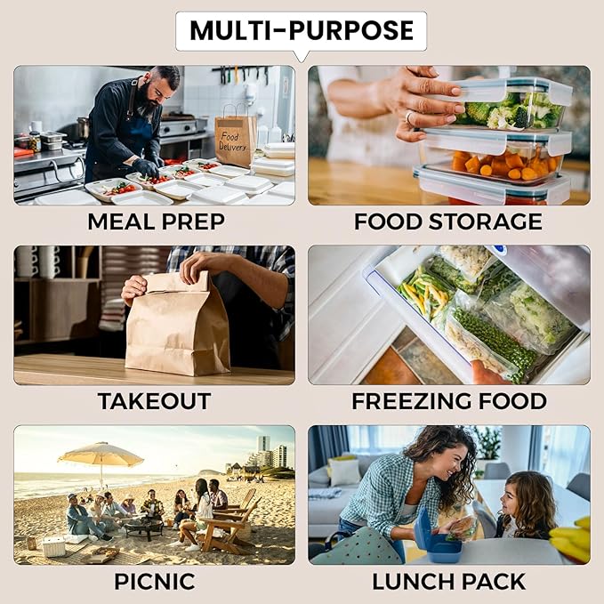 Klex 16 Oz, 150 Sets Meal Prep Containers with Airtight Lids, BPA Free, Reusable Plastic Food Container, 16 oz, Round, Black/Clear, 150 Sets