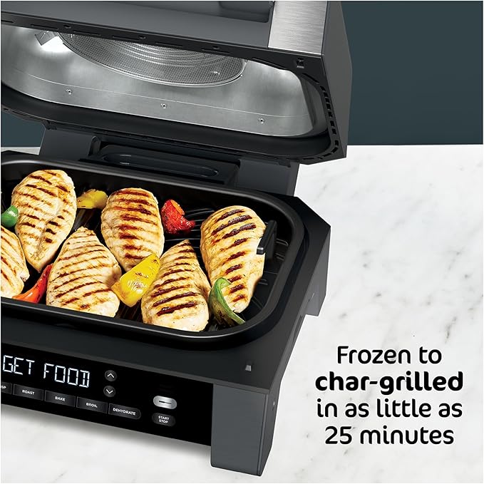 Ninja DG551 Foodi Smart XL 6-in-1 Indoor Grill with Air Fry, Roast, Bake, Broil, & Dehydrate, Foodi Smart Thermometer, 2nd Generation, Black/Silver