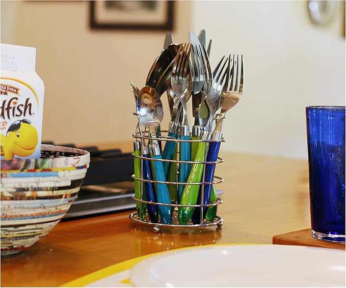 The Original Brink House Sea Blue Green Mix & Match Stainless Steel Cutlery Set with Translucent Handles / 16 pieces with Metal Stand/Lifestyle utensils set for home, apartment, dorm, outdoor events