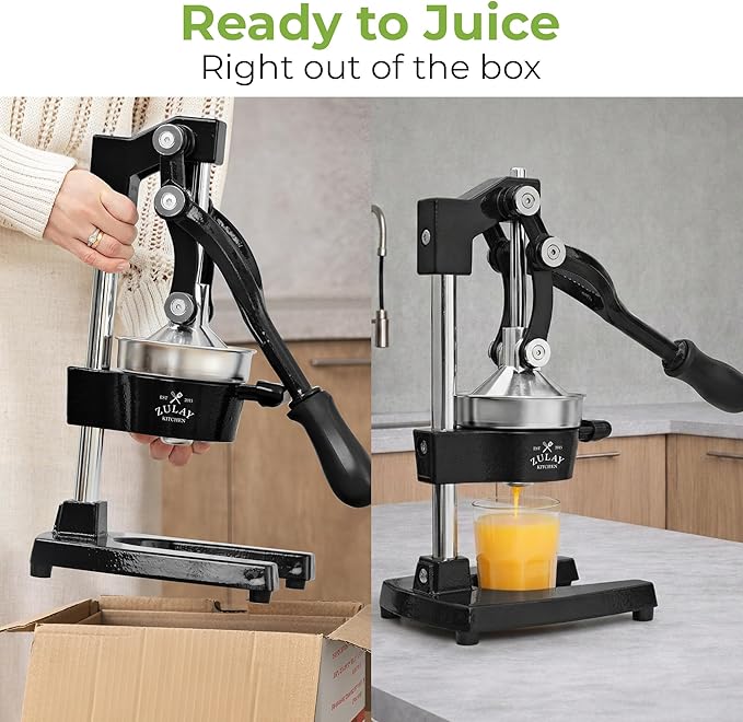 Zulay Kitchen Cast Iron Juicer - Heavy Duty Manual Juicer with Detachable Strainers for Easy Cleaning, Orange Juice Press for Citrus Fruits, Perfect for Bartenders, Juice Lovers & Health Enthusiasts