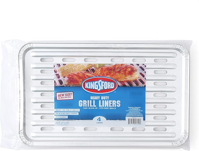 Kingsford Heavy Duty Aluminum Grilling Foil Liners, Disposable Grill Grate Covers for Grilling, Cooking, and Steaming, Helps Keep Grill Grates Clean, 14.75 x 9 in, 4 Count