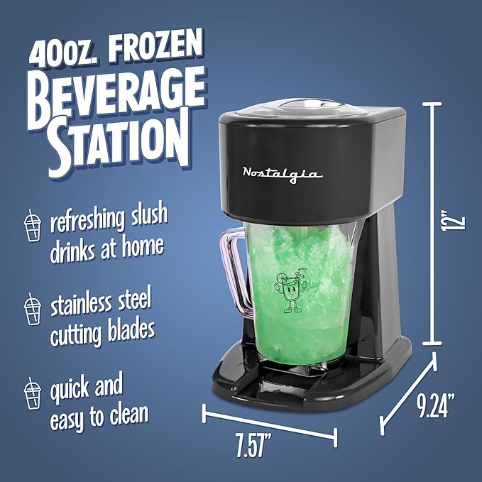 Nostalgia Retro 40-Ounce Frozen Beverage Station - Slushie Machine and Ice Shaver with Automatic Mixing for Soda, Cocktails and Margaritas - Easy & Safe Use - Black
