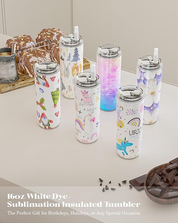 6 Pack 16 oz Sublimation Tumblers Blanks Bulk, Travel CoffeeTumblers with Straw and Lids, Reusable Cups with Lids for lced and Hot Drinks