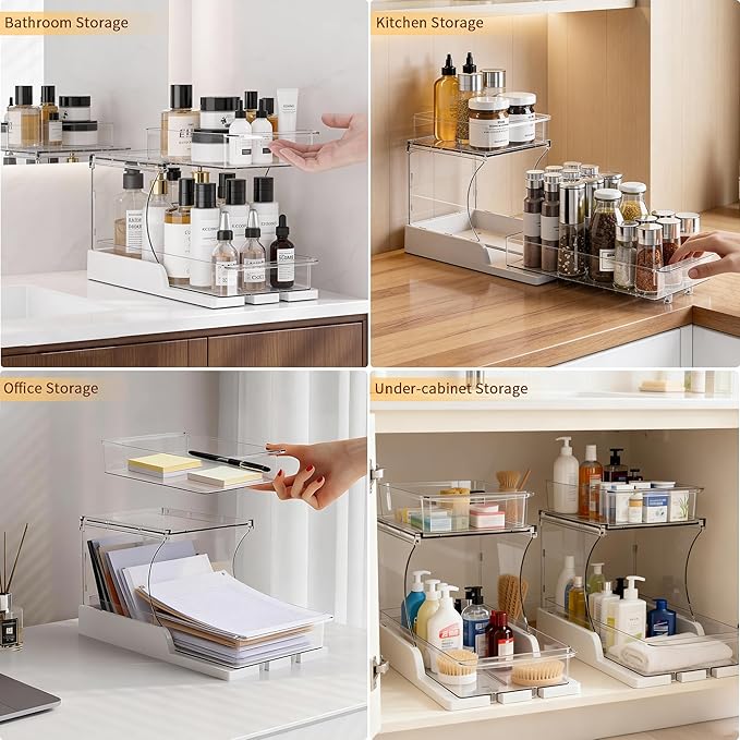 Attelite Makeup Organizer 2-Tier Rotating Design Cosmetics Storage with 180 Rotation Sturdy Durable Versatile Perfume Vanity Organizer for Countertops, Bathrooms, Office Supplies 2 Pack White