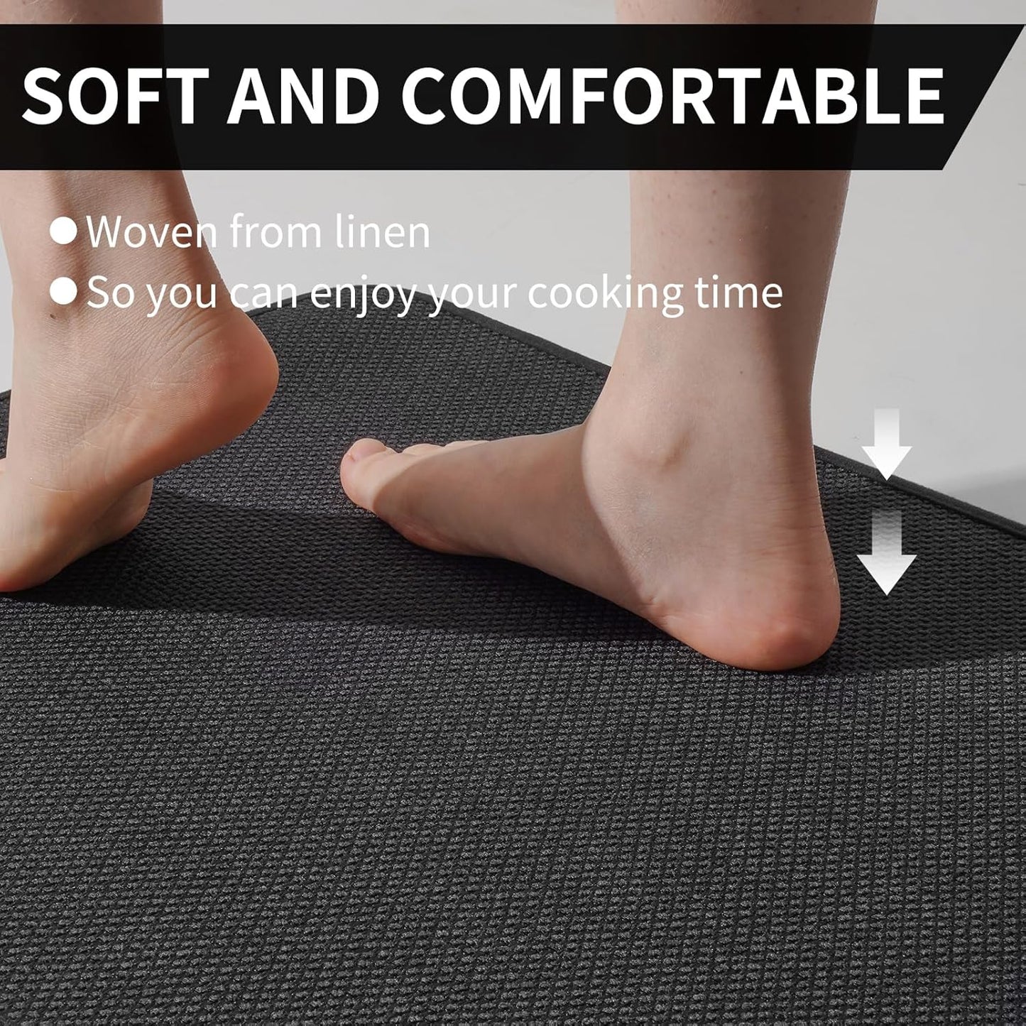Kitchen Mats for Floor, Super Absorbent Kitchen Rugs Non Slip Washable, Soft Imitation Linen Braided Kitchen Runner Rug, Standing Mat Kitchens Sink Mat, Easy to Clean, Black 17x71