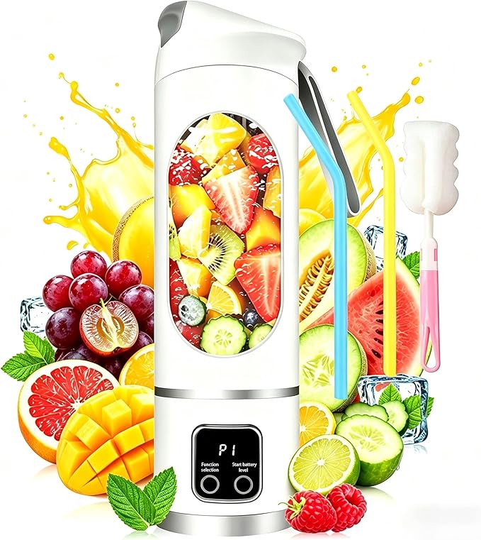 Portable Blender Electric USB-C,18OZ Portable juicer Shakes and Smoothies Blender, Citrus juicer,Small blenders, Comes with cleaning brush and straw,Smart time display,12 blades,with strong blending