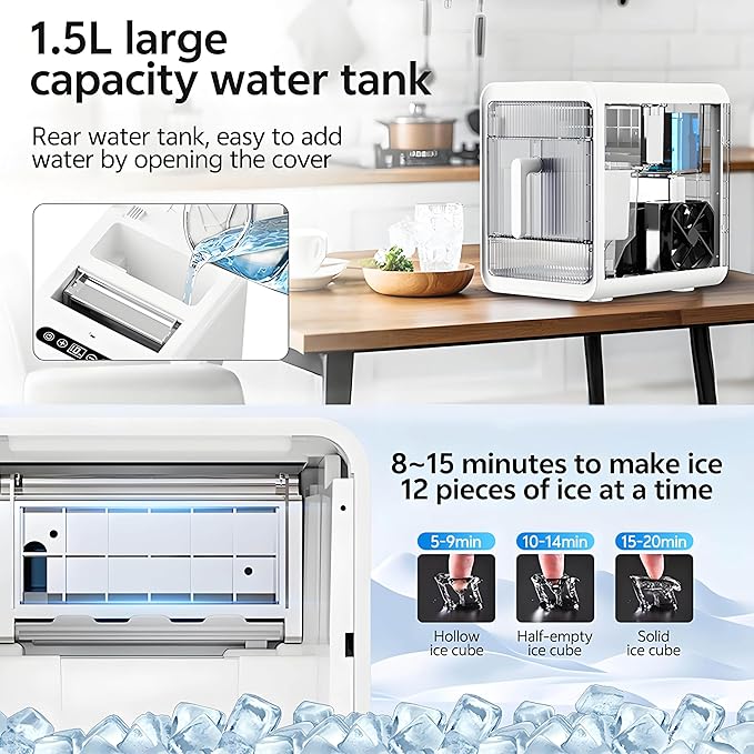 Clear Ice Maker, Makes Fresh Ice Cubes, Chilled Drinks, Makes 12 Ice Cubes in 10 Mins, Suitable for Making Hollow, Half-Hollow and Solid Ice Cubes, Summer Essential!