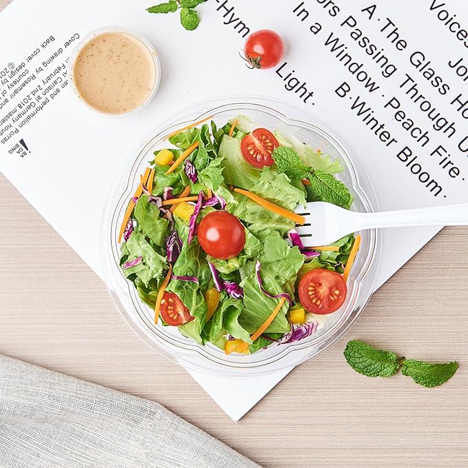 [18 oz. 150 Sets Clear Plastic Salad Bowls with Airtight Lids Disposable To Go Mixing Containers Serving for Fruit, Quinoa, Lunch and Meal Prep