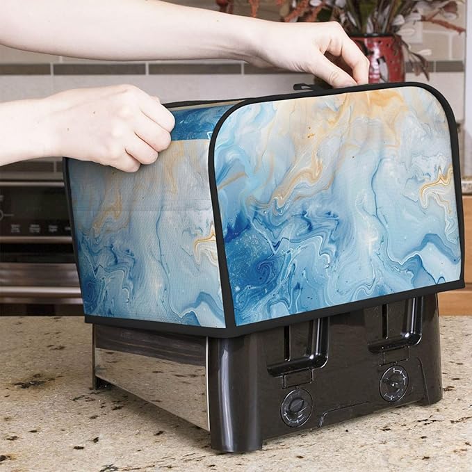 Toaster Cover 4 Slice Blue Marble Pastel Kitchen Small Appliance Covers with Pockets Dust and Fingerprint Protection