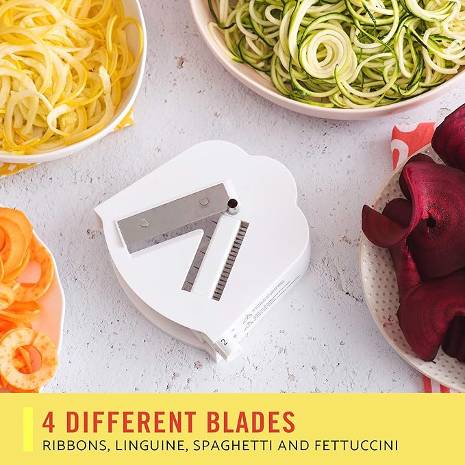 BELLA 4-in-1 Automatic Electric Spiralizer & Slicer, Quickly Prep Healthy Veggie or Fruit Spaghetti, Noodles or Ribbons, Easy To Clean, Recipe Book Included, White, 14641