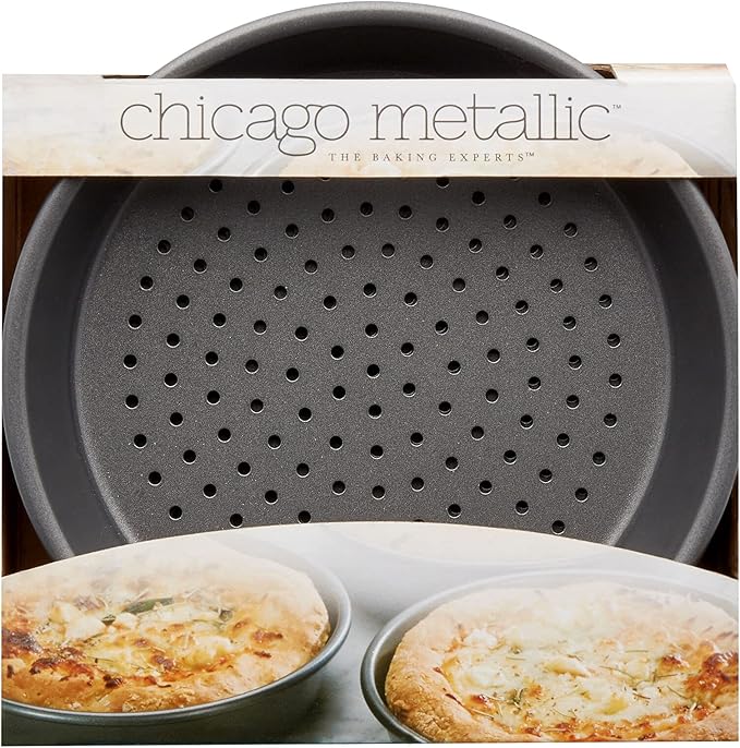 Chicago Metallic Deep Dish Pizza Pan Set of 4, 7 Inch Personal Size, Heavy-Duty Carbon Steel with Perforated Bottom for Crispy Crust, Perfect for Family Pizza Night